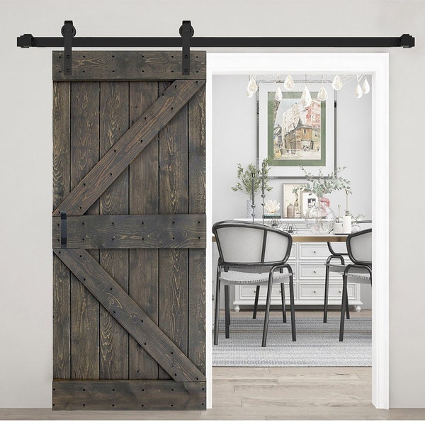 K Style Finished DIY Solid Wood Sliding Barn Door With Hardware Kit (Assembly Required)(Custom Size Available, ask for quote)