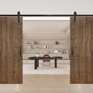 Mid-Century New Style Finished DIY Solid Wood Double Sliding Barn Door with Hardware Kit(Assembly Needed)(Custom Available Ask for Quote)
