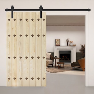 Mid-Century New Style Finished DIY Solid Wood Barn Door Slab(Hardware Kit NOT Included)(Assembly Needed)Custom Size Available, ask for quote