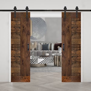 L Series Finished DIY Solid Wood Double Sliding Barn Door with Hardware Kit (Set of 2)(Assembly Needed)Custom size available, ask for quote