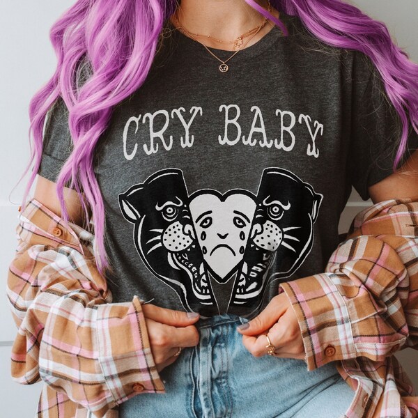 Cool Graphic Design Tee Alt Aesthetic Fashion, Cry Baby Shirt, Trendy Style Top for Him Her Unisex Gift Unique T-Shirt, Tattoo Style Art