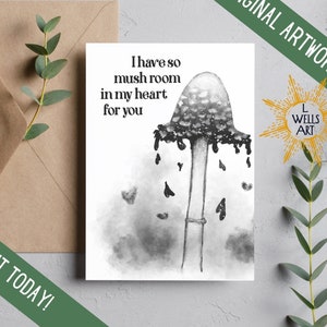 Arte de hongo oscuro, hongo de tapa tinta, ilustración de la naturaleza, tarjeta de felicitación imprimible, tarjeta de cumpleaños hecha a mano, tarjeta de amor lindo, regalo de amigo