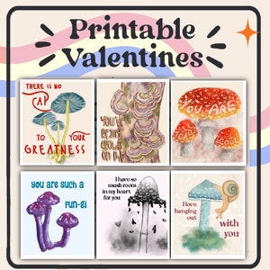 Druckbare Pilz Valentinstagskarten, süße Tags für Kinder Klassenkameraden, Kollegen, Freunde, sofort download, DIY Klasse Valentinstag für die Schule