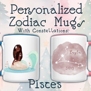 Pisces Gift Personalized Mug, Zodiac Sign Present, Custom Mug, Personalized Coffee Cup, Pisces Birthday, Custom Art Astrology Constellation