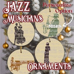 Jazz Ornaments for Jazz Musicians, Jazz Lovers, Jazz Music Ornament Gifts, Jazz sax, trumpet, singer, bass Jazz band illustration Music Gift