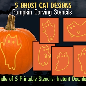 Ghost Cat Pumpkin Carving-sjabloon, Cat Pumpkin Simple Carving-sjabloon, pompoensnijpatroon, pompoensnijfeest Cat Lady Pumpkin