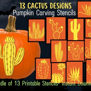 Decoración de cactus Decoración del desierto del suroeste Plantilla para tallar calabazas Plantilla para tallar calabazas del desierto Patrón para tallar calabazas Halloween en el desierto