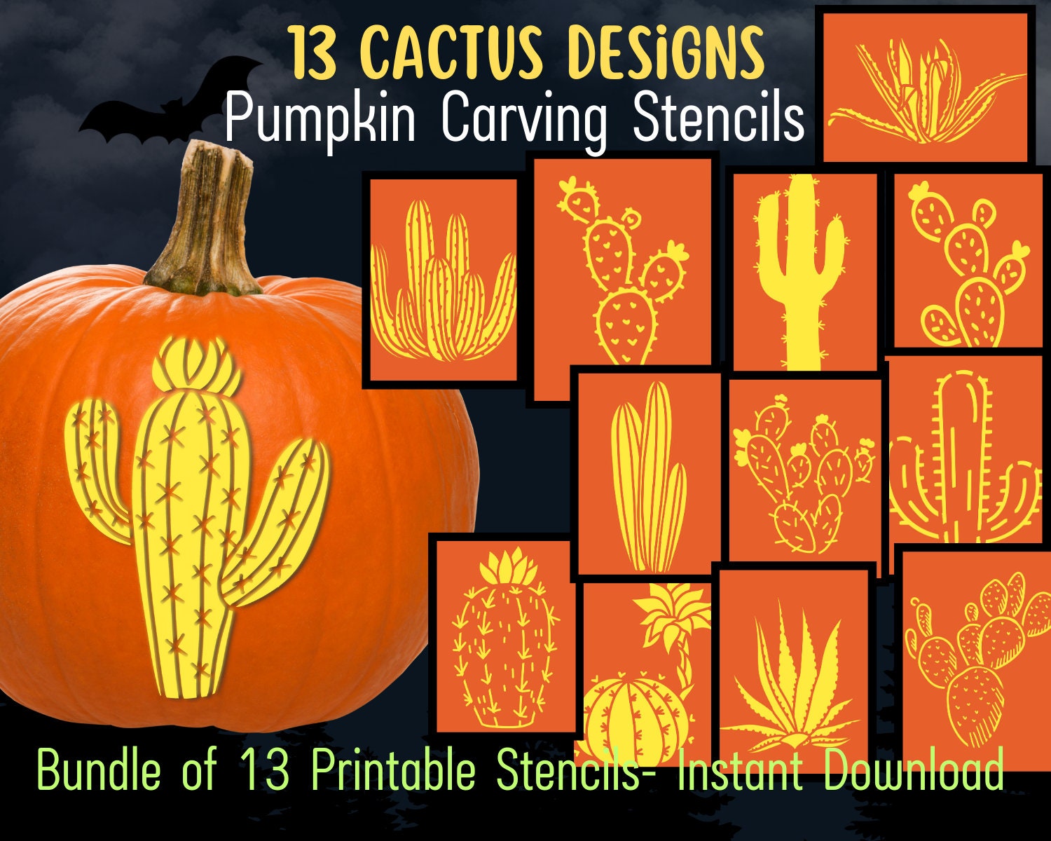 Cactus Decor Southwest Desert Decoration Pumpkin Carving Stencil Desert Pumpkin Carving Template Pumpkin Carving Pattern Desert Halloween - Etsy