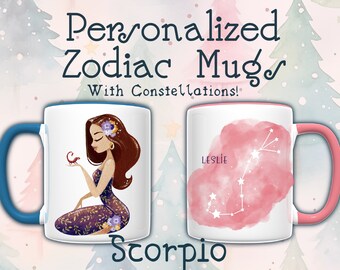 Tazza personalizzata regalo Scorpione, regalo segno zodiacale, tazza personalizzata, tazza da caffè personalizzata, compleanno Scorpione arte personalizzata astrologia costellazione