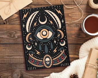 Quaderno personalizzato con copertina rigida, diario estetico, design con occhio magico, regalo mistico divertente, cancelleria personalizzata gotica, oscura e stravagante