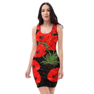 Oriental Poppy Dress, Sublimation Cut and Sew Dress, Casual Dress
