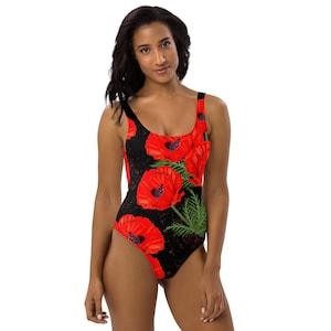 Oriental Poppy Swimsuit, One-Piece Swimsuit