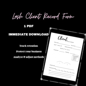 Lash Kunden-Aufzeichnungsbogen LIGHT | Wimpernzuordnung | Lash Tech Dokumente | Kunden-Aufzeichnungswahrung | Notizen | Business Tracking
