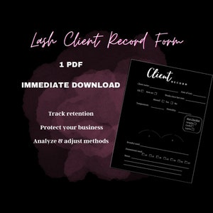 Formulario de registro de cliente LASH DARK / Descarga digital / Tecnología de pestañas / Registro de formularios de cliente / Documentos para pequeñas empresas / Mapa de pestañas