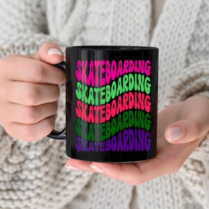 Skateboarding Wave 11oz Black Mug, Retro, Skateboard Coffee Mug, Gift for Skater, Skateboard Gift, Skating Gift, Skater Gift, Skater Mug