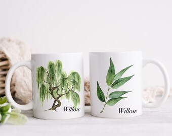 Willow Tree Ceramic Mug, Tree Lover Gift, Tree Hugger, Nature, Watercolor Art, Leaves, Tree Identification, Leaf identification, Forest Gift