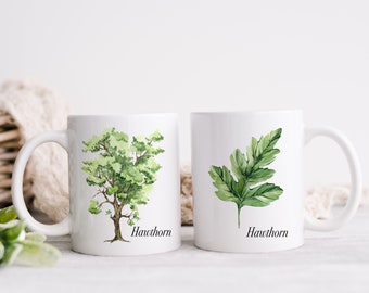 Hawthorn Tree Ceramic Mug, Tree Lover Gift, Tree Hugger, Nature,  Watercolor Art,  Leaves, Tree Identification, Leaf identification, Forest