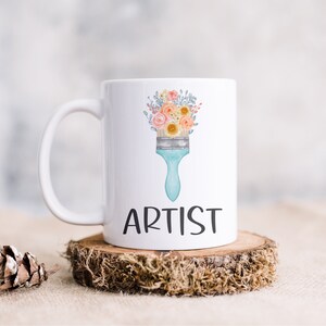 Artist Ceramic Mug, Flower Paint Brush, Gift for Painter, Gift For Artist, Paintbrush Mug, Cute Art Mug, Gift for Art Teacher, Artistic Mug