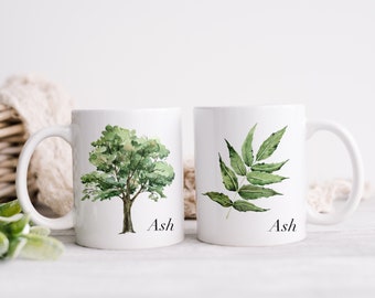 Ash Tree Ceramic Mug, Tree Lover Gift, Tree Hugger, Nature,  Watercolor Art,  Leaves, Tree Identification, Leaf identification, Forest Gift