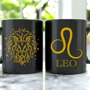 Leo 11oz Black Mug, Zodiac Sign, Astrology Gift, Leo Birthday Gift, Star Sign, Horoscope Gift, Astrology Sign, Witchy Mug, Fire Sign Gift