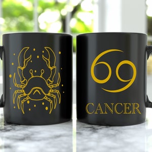 Cancer 11oz Black Mug, Zodiac Sign, Astrology Gift, Cancer Birthday Gift, Star Sign, Horoscope Gift, Astrology Sign, Witchy Mug,  Cancer art