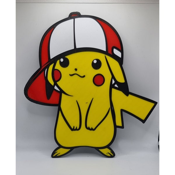 Pokemon Pikachu Style Wall Art, Pikachu Wearing Ash's Hat , Nintendo Themed Wall Art,  Pokemon Wall Art, Wall Décor, Bedroom Wall Decor