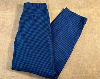 Vintage 80er Jahre Benetton Regular Fit Karomuster Made in Italy Blaue Hosenhose 30 x 32