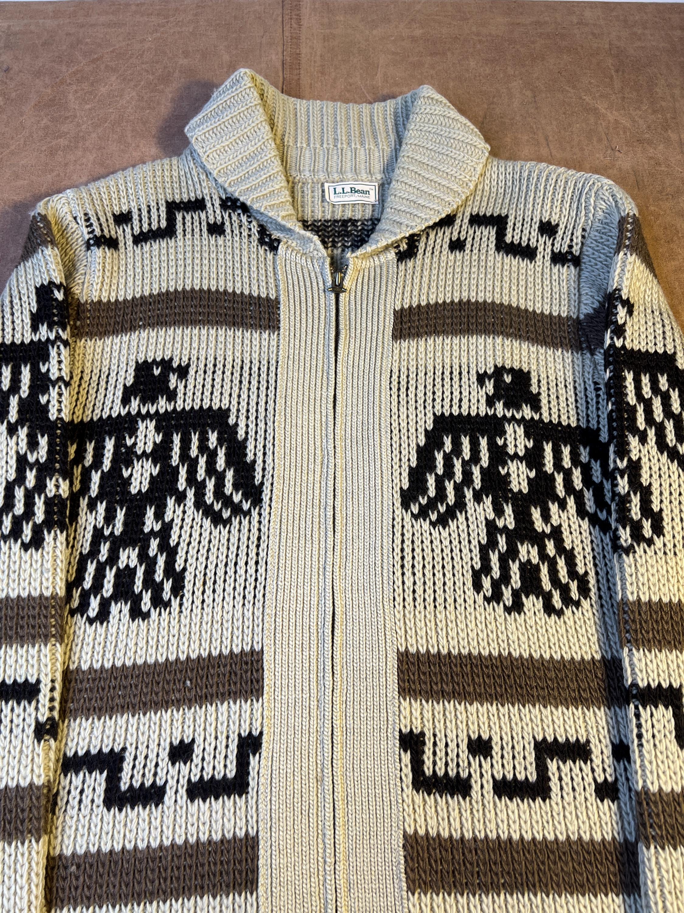 Vintage 70s LL Bean Cowichan Thunderbird Heavy Knit Wool Material