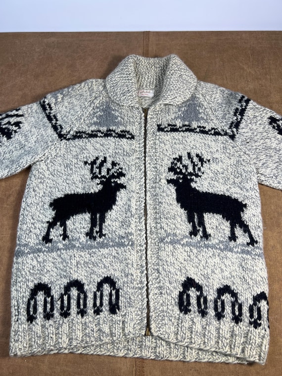 Vintage 60's 70's Deer Moose Cowichan Wool Material Hand Knit