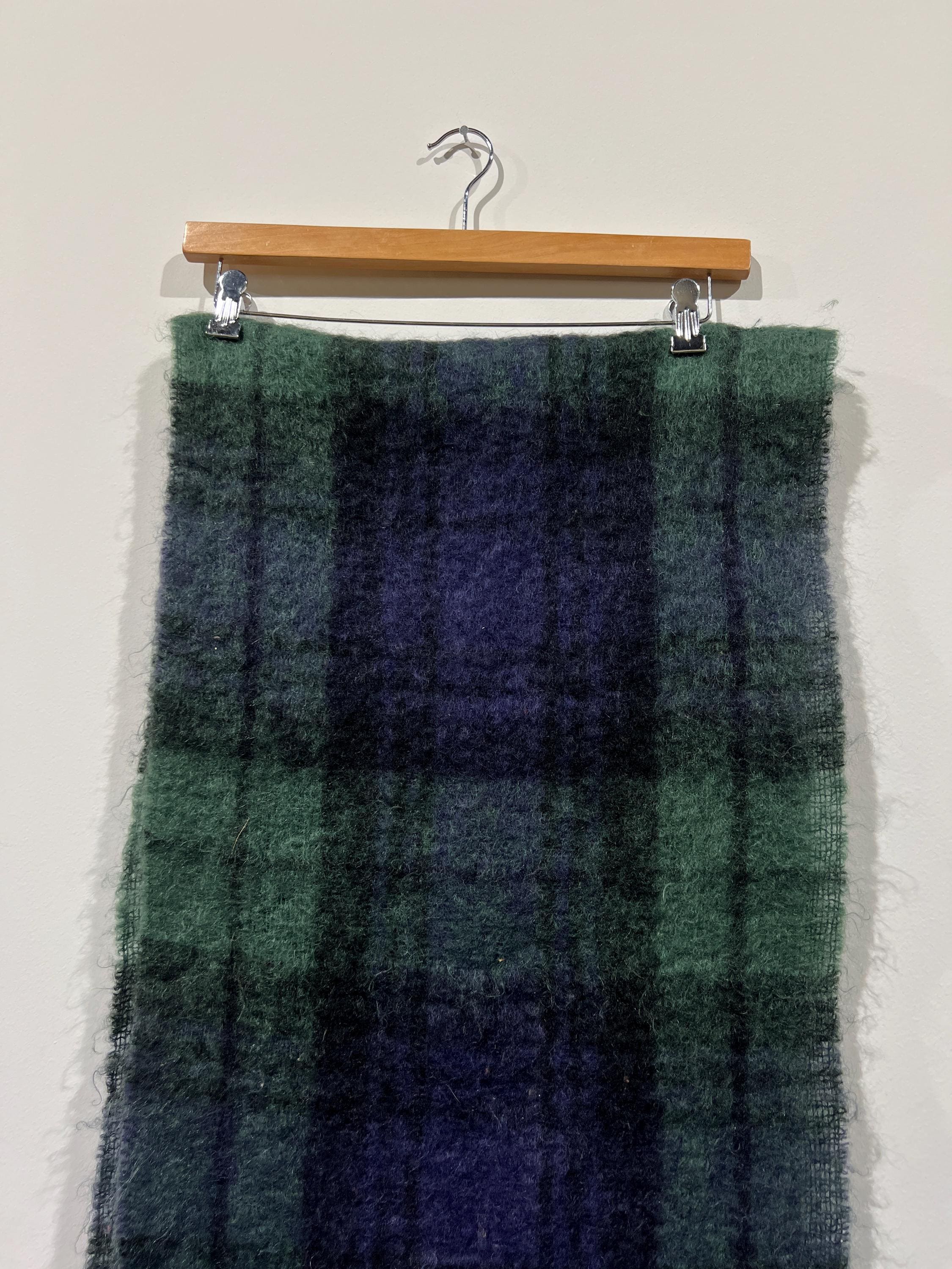 Vintage 60's St Michael Mohair Wool Shaggy Plaid Pattern Green