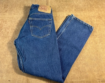 Vintage 90's Levis 501 Regular Fit Red Tab Button Fly Blue Denim Jeans 30 x 29
