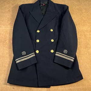 Vintage 40-tals amerikansk marinuniform sportjacka dubbelknäppt kavaj med tre fickor marinblå knappjacka medium