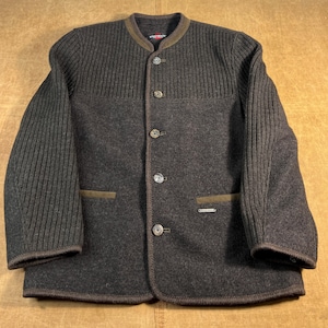 Jersey de punto de lana gris con dos bolsillos y botones, estilo vintage de los años 80, marca Steinbock, talla XL.