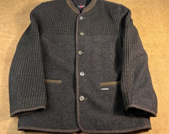 Vintage 80er Steinbock zwei Taschen Wolle Grau Button Up Strick Pullover Größe XL