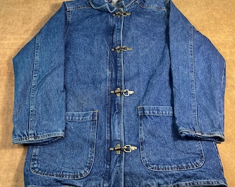 Vintage 80’s Summit Hill Toggle Coat Two Pocket Denim Jean Cotton Material Fireman Clasp Blue Button Up Jacket Small