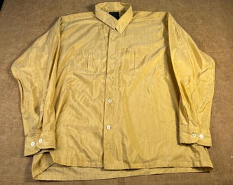 Vintage 60er Jahre Sears Zwei Tasche Darcon Poly Baumwolle Material Gelb Button Up Shirt Extra Large