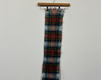 Vintage 60's Mohair Rayon Plaid Pattern Shaggy Made in Japan Multi Color Scarf OSFA