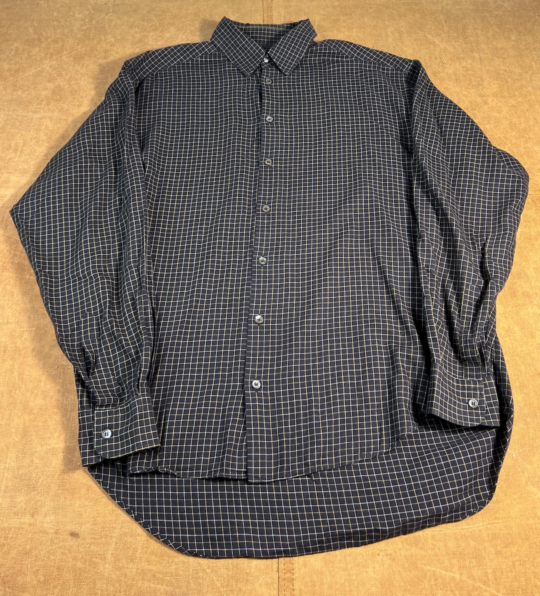イタリア製 GIORGIO ARMANI シャツ 39 レーヨン チェック Vintage 90's Georgio Emporio Armani Plaid Pattern 100% Cotton