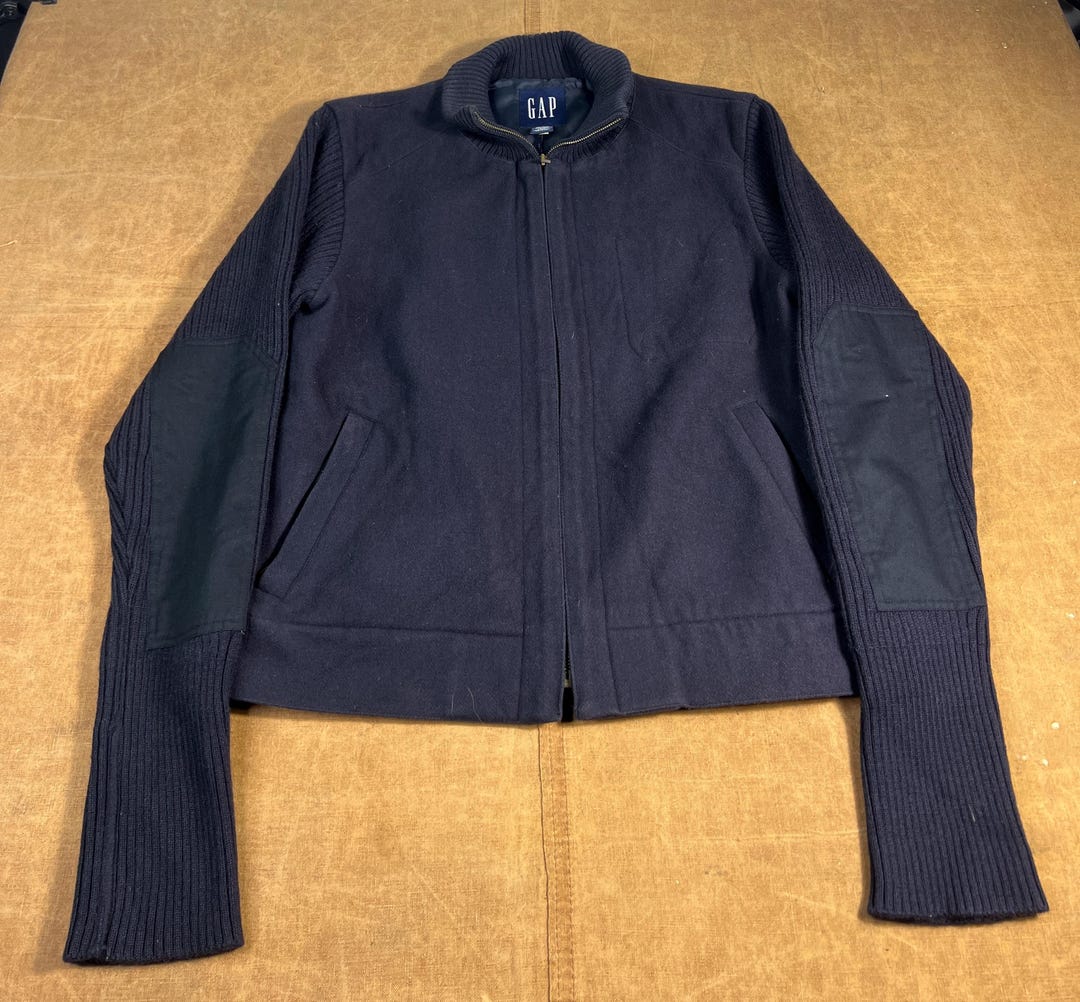 Vintage 90s Gap Two Pocket Wool Suede Motorcycle Sweater Biker