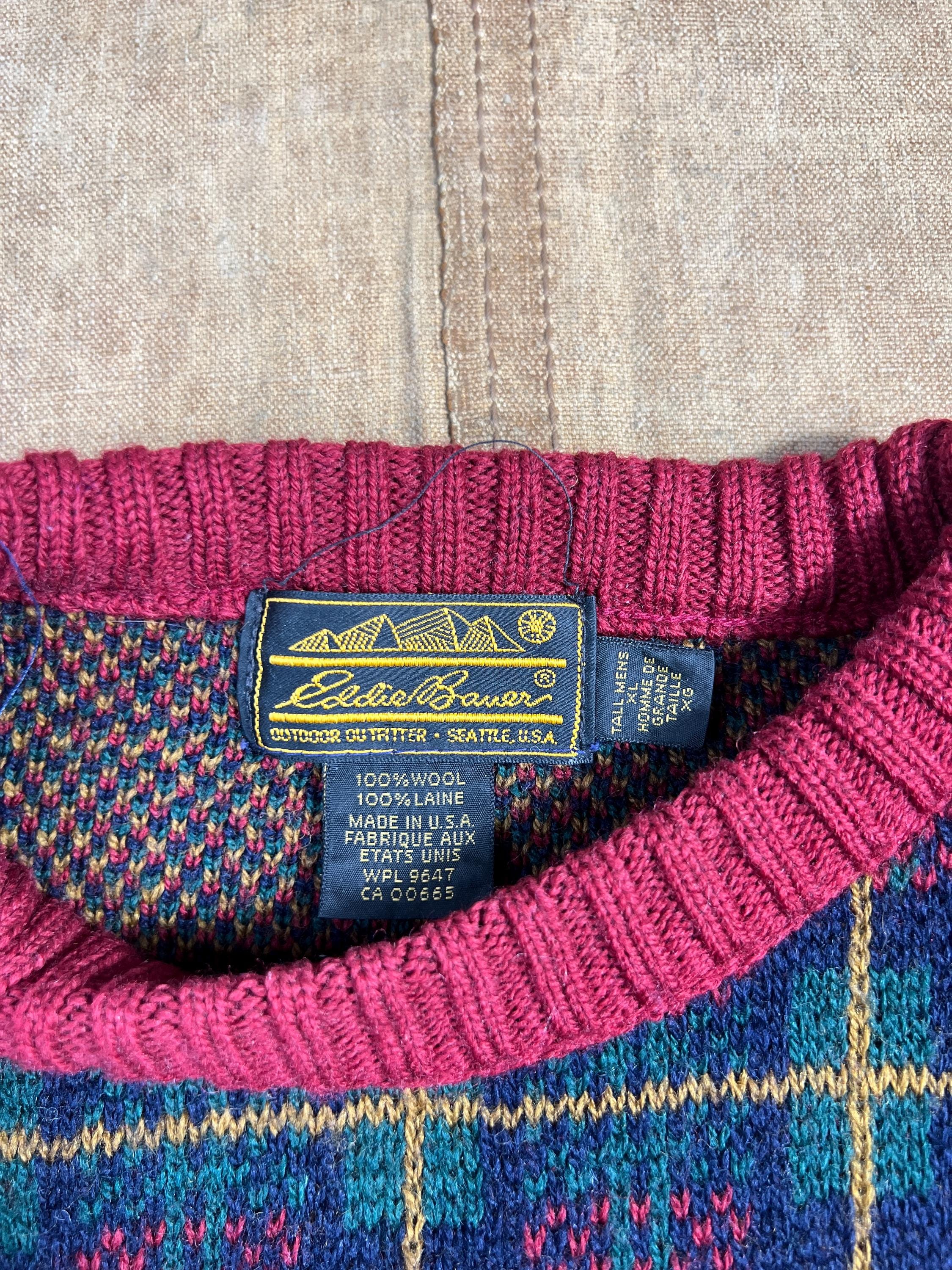 Vintage 90's Eddie Bauer Wool Material Geometric Square Pattern