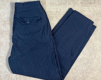 Vintage 30's 40’s Regular Fit Slacks Pants Striped Pattern Button Fly Black Trouser Pants 24 x 22