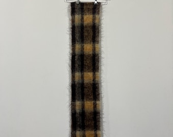 Vintage 60's Peck & Peck Fifth Avenue Mohair Wool Made in England Plaid Pattern Shaggy Tan Scarf OSFA