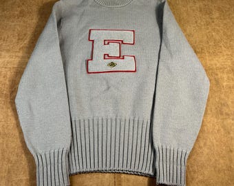 Vintage 50er Sportlich Strickwaren Lowe & Campbell Letterman Grau Strick Pullover Groß