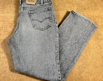 Vintage 90er Levis 550 Relaxed Fit Black Tab Acid Wash Made in USA Schwarze Denim Jeans 35 x 28