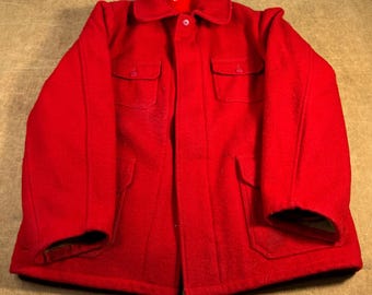 Chaqueta vintage de los 70/80 de Bemidji Woolen Mills, con cuatro bolsillos, forro de sherpa de algodón y poliéster, fabricada en EE. UU., color rojo, con cremallera, talla extragrande.