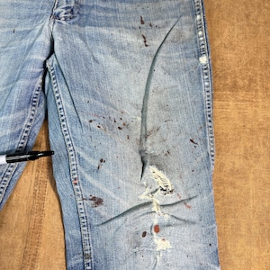 Vintage 70's Wrangler Bell Botom Farm Distressed Repaired Made in USA Blue Denim Jeans 32 x 29 image 11