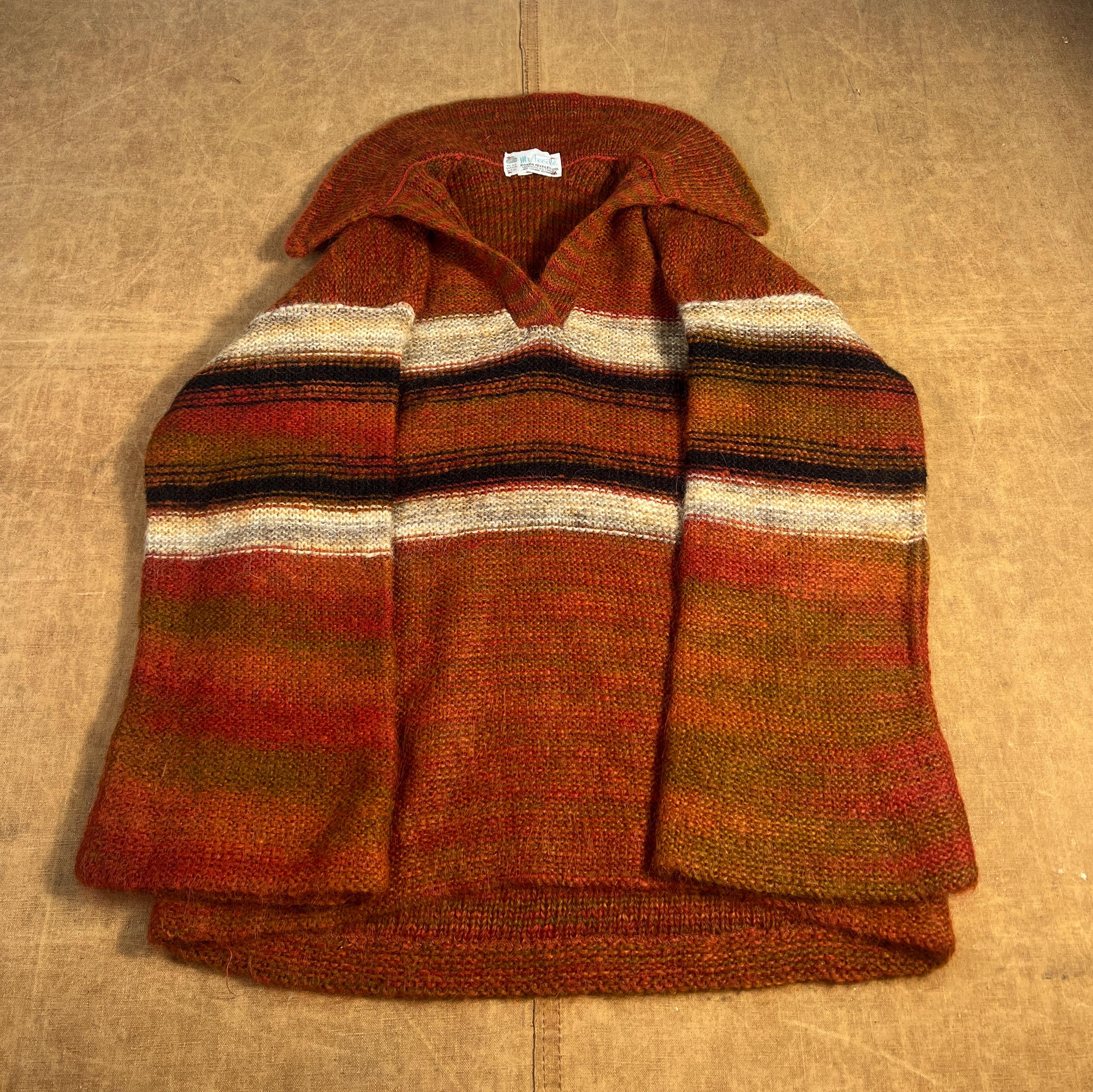 竜*猿様 60's VINTAGE BESPOKE RAGLAN LODEN C Vintage 60's 70's Mr Poodle Striped Pattern Shawl Collar Wool