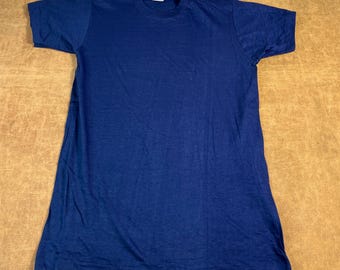 Vintage 70er Jahre Spalding Basic Blank 100% gekämmte Baumwolle Navy T-Shirt Medium