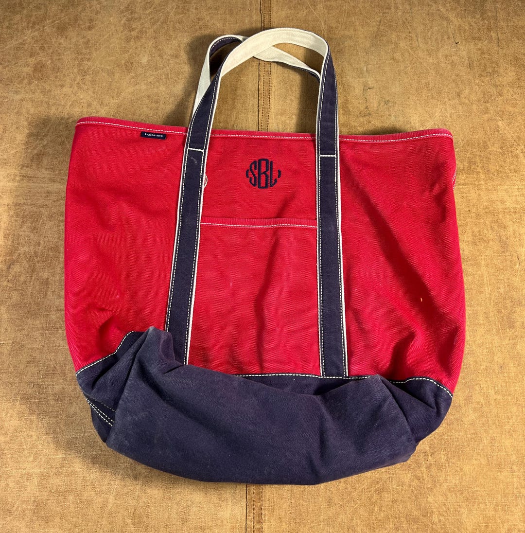 Vintage 90's Lands End Boat and Tote Canvas Red Tote Bag OSFA