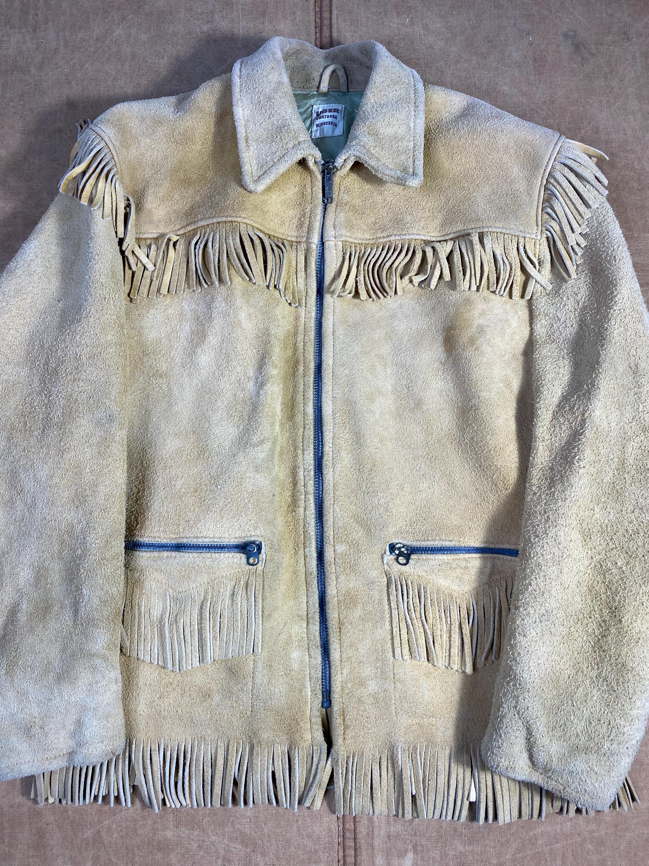 60s 70s UBER OWATONNA フリンジレザージャケット Vintage Uber Western Leather Fringe Jacket Zip up 1960s Owatanna